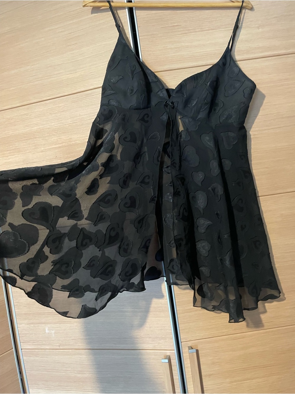 Victoria Secret Black Heart-Jacquard Chiffon Slip Dress - Size M